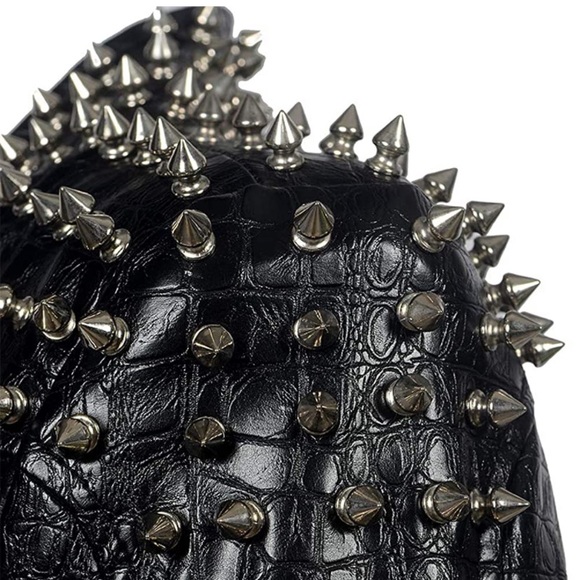 Croc Embossed Faux Leather Jacket Studded Rivet - Picture 5 of 9